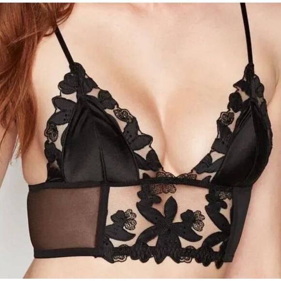 Victoria's Secret Black Floral embroidered Unlined Longline Bralette -XL - Picture 3 of 5